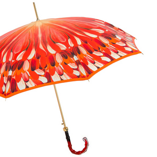 Orange brush strokes automatic handmade Italian luxury umbrella side view