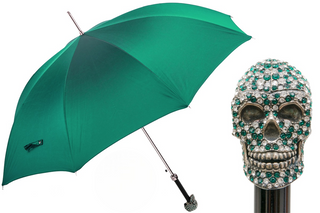 Swarovski skull green crystal handmade Italian automatic umbrella front