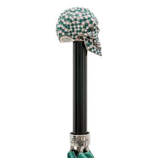 Swarovski skull green crystal handmade Italian umbrella open canopy