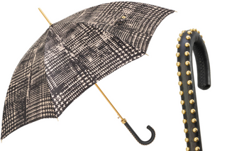 Luxury automatic handmade Italian studded leather handle umbrella front