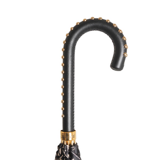 Luxury automatic handmade Italian studded leather handle umbrella open