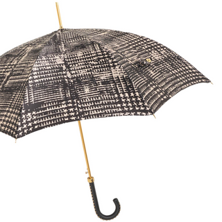 Luxury automatic handmade Italian studded leather handle umbrella side