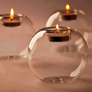 clear borosilicate crystal ball candle holder 8cm tabletop decor close-up