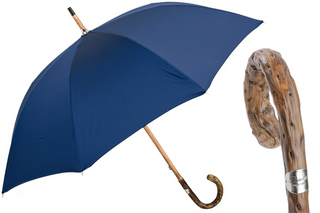 Navy gorse wood handle classic handmade Italian men's umbrella front view