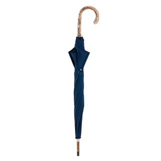 Navy gorse wood handle classic handmade Italian men's umbrella close-up