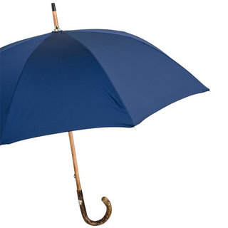 Navy gorse wood handle classic handmade Italian men's umbrella side view