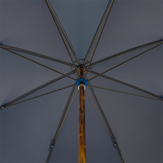 Chestnut wooden solid stick blue handmade Italian rain umbrella canopy
