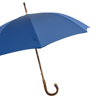 Chestnut wooden solid stick blue handmade Italian rain umbrella side view