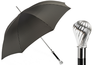 Classic silver knob handle luxury handmade Italian men's umbrella front view