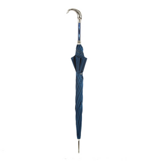 Fish handle automatic blue canopy handmade Italian men's umbrella close-up