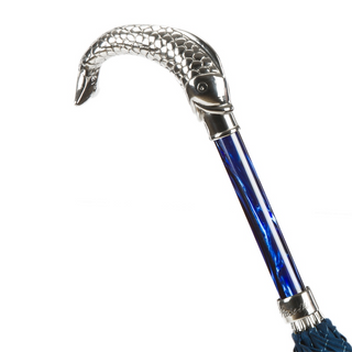 Fish handle automatic blue canopy handmade Italian men's umbrella canopy