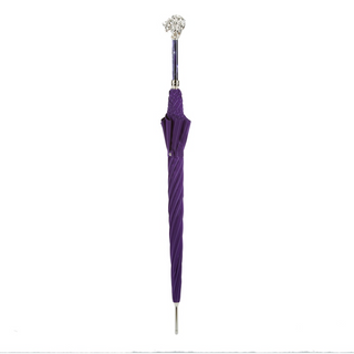 Purple luxury silver lion handle handmade Italian men's umbrella close-up