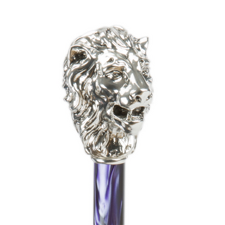 Purple luxury silver lion handle handmade Italian men's umbrella detail