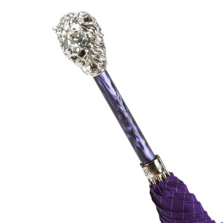Purple luxury silver lion handle handmade Italian men's umbrella canopy