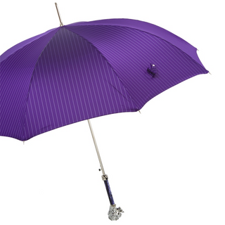 Purple luxury silver lion handle handmade Italian men's umbrella side view