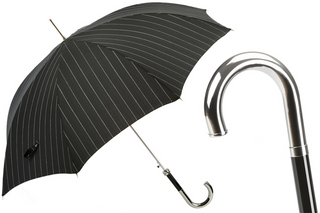 Striped dandy silver brass handle handmade Italian men's rain umbrella front view