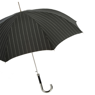 Striped dandy silver brass handle handmade Italian men's rain umbrella side view