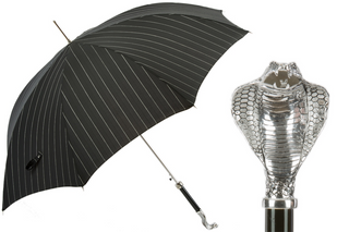 Luxury cobra brass handle wide canopy automatic Italian men's umbrella front view