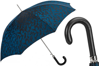 Camouflage navy leather handle automatic handmade Italian men's umbrella front view