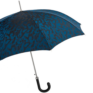Camouflage navy leather handle automatic handmade Italian men's umbrella side view
