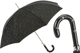 Black camouflage leather skull accents automatic handmade Italian umbrella front view
