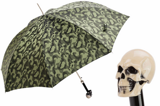 Luxury camouflage skull handle automatic handmade Italian men's umbrella front view