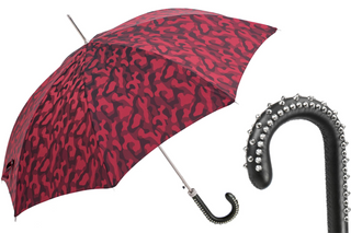 Red camouflage studded leather handle automatic handmade Italian umbrella front view