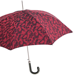 Red camouflage studded leather handle automatic handmade Italian umbrella side view