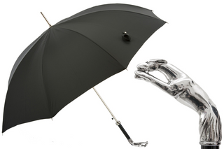 Luxury designer silver greyhound handle automatic handmade Italian umbrella front view