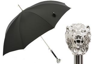 Silver lion silver-plated handle handmade Italian luxury men's umbrella front view