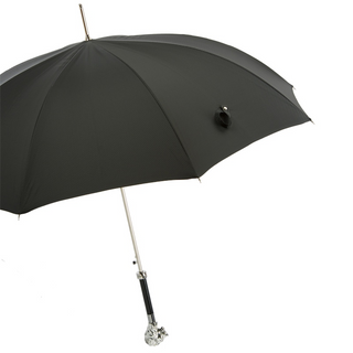 Silver lion silver-plated handle handmade Italian luxury men's umbrella side view