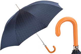 Automatic tie print orange leather handle stylish Italian men's umbrella front view