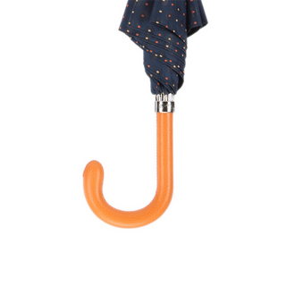 Automatic tie print orange leather handle stylish Italian men's umbrella back view