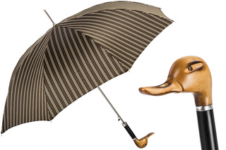 Hand carved duck wooden handle handmade Italian men's umbrella front view