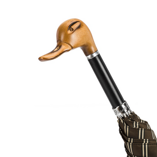 Hand carved duck wooden handle handmade Italian men's umbrella canopy