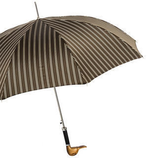Hand carved duck wooden handle handmade Italian men's umbrella side view