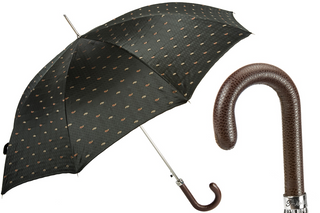 Italian genuine leather handle handmade rain protection men's umbrella front view