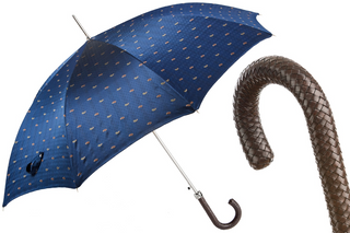 Classic braided leather handle handmade Italian men's rain umbrella front view