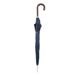 Classic braided leather handle handmade Italian men's rain umbrella close-up