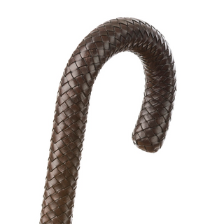 Classic braided leather handle handmade Italian men's rain umbrella back view
