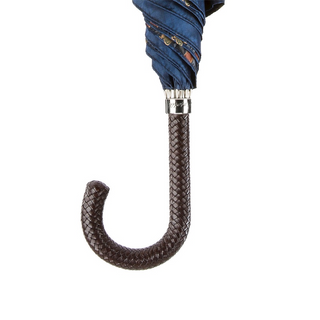 Classic braided leather handle handmade Italian men's rain umbrella canopy