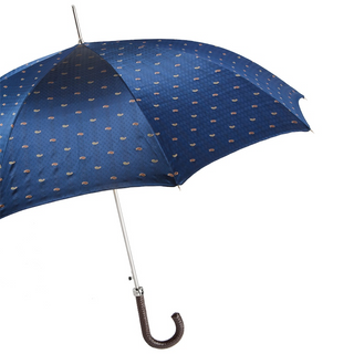 Classic braided leather handle handmade Italian men's rain umbrella side view