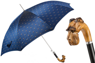 Hand carved Schnauzer wooden handle automatic handmade Italian men's umbrella front