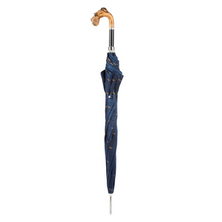 Hand carved Schnauzer wooden handle automatic handmade Italian men's umbrella close-up
