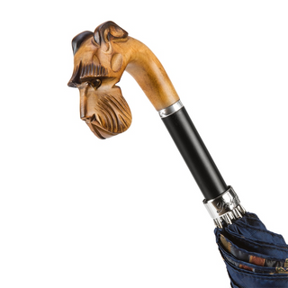 Hand carved Schnauzer wooden handle automatic handmade Italian men's umbrella detail