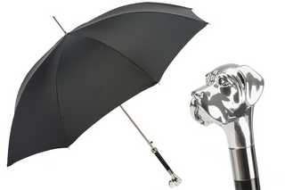 Luxury silver labrador handle handmade Italian men's umbrella front view