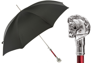 Elegant silver horse handle automatic handmade Italian men's umbrella front view