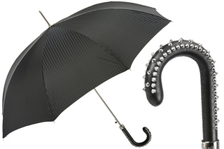 Black studded leather handle waterproof handmade Italian luxury umbrella front view
