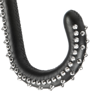 Black studded leather handle waterproof handmade Italian luxury umbrella detail