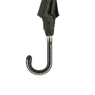 Black studded leather handle waterproof handmade Italian luxury umbrella top view